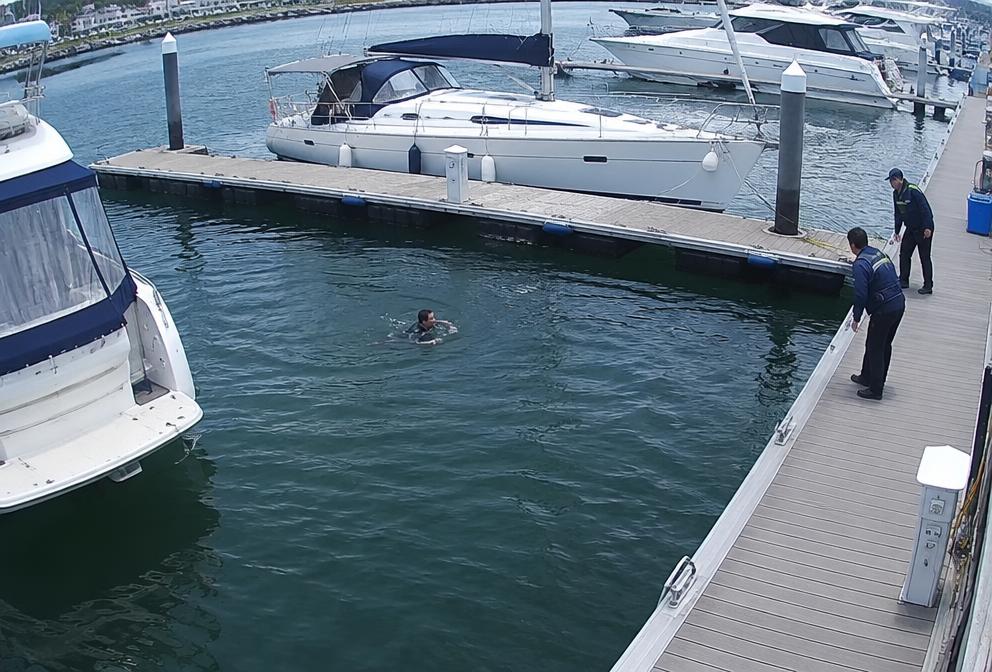 Marina pontoon with person-in-water AI detection