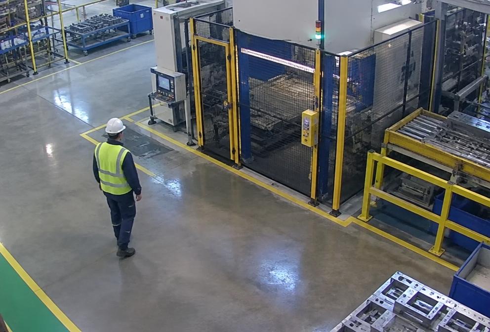 Person close to industrial machinery flagged by an AI safety camera